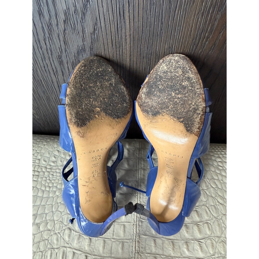 Casadei Women Blue‎ Patent Leather Gladiator Lace Up Stiletto Heels 9.5 B Italy - Picture 11 of 12